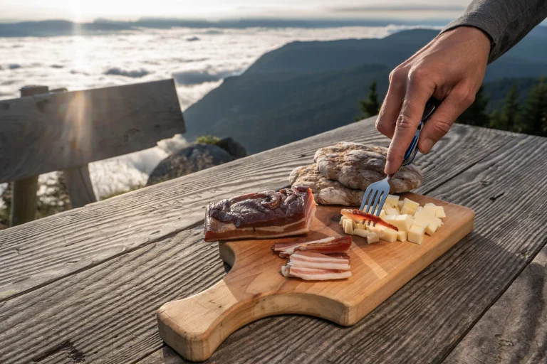 snack with delicious south tyrolean smoked bacon and cheese scaled